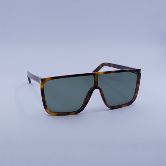 Saint Laurent SL364 MASK ACE 002 Sunglasses Havana Shield Frame, Green Lenses - Picture 1 of 12